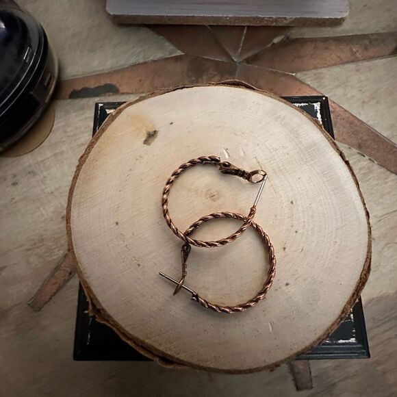 Elegant Twisted Copper Hoop Earrings - Picture 3 of 3